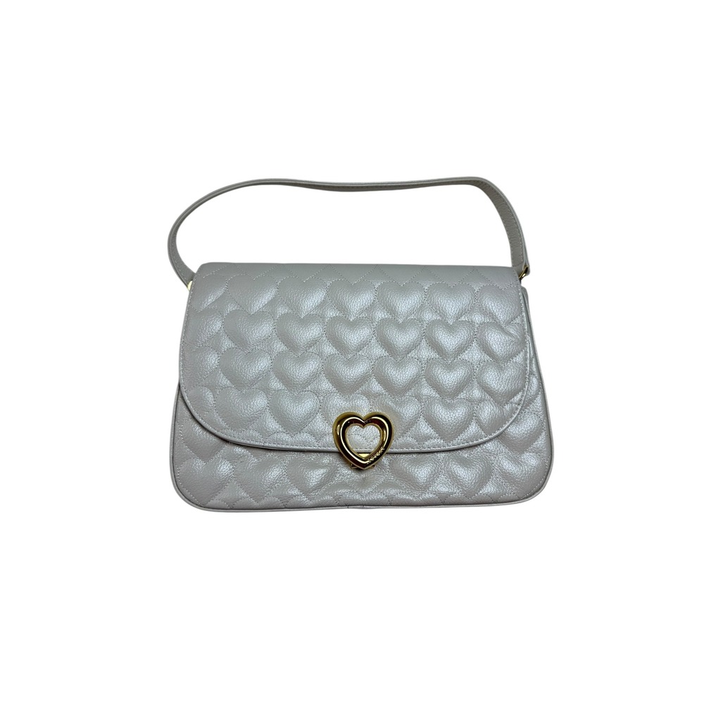 Lovcat Paris Quilted Heart‎ Shoulder Bag White Faux Leather Gold Heart Clasp